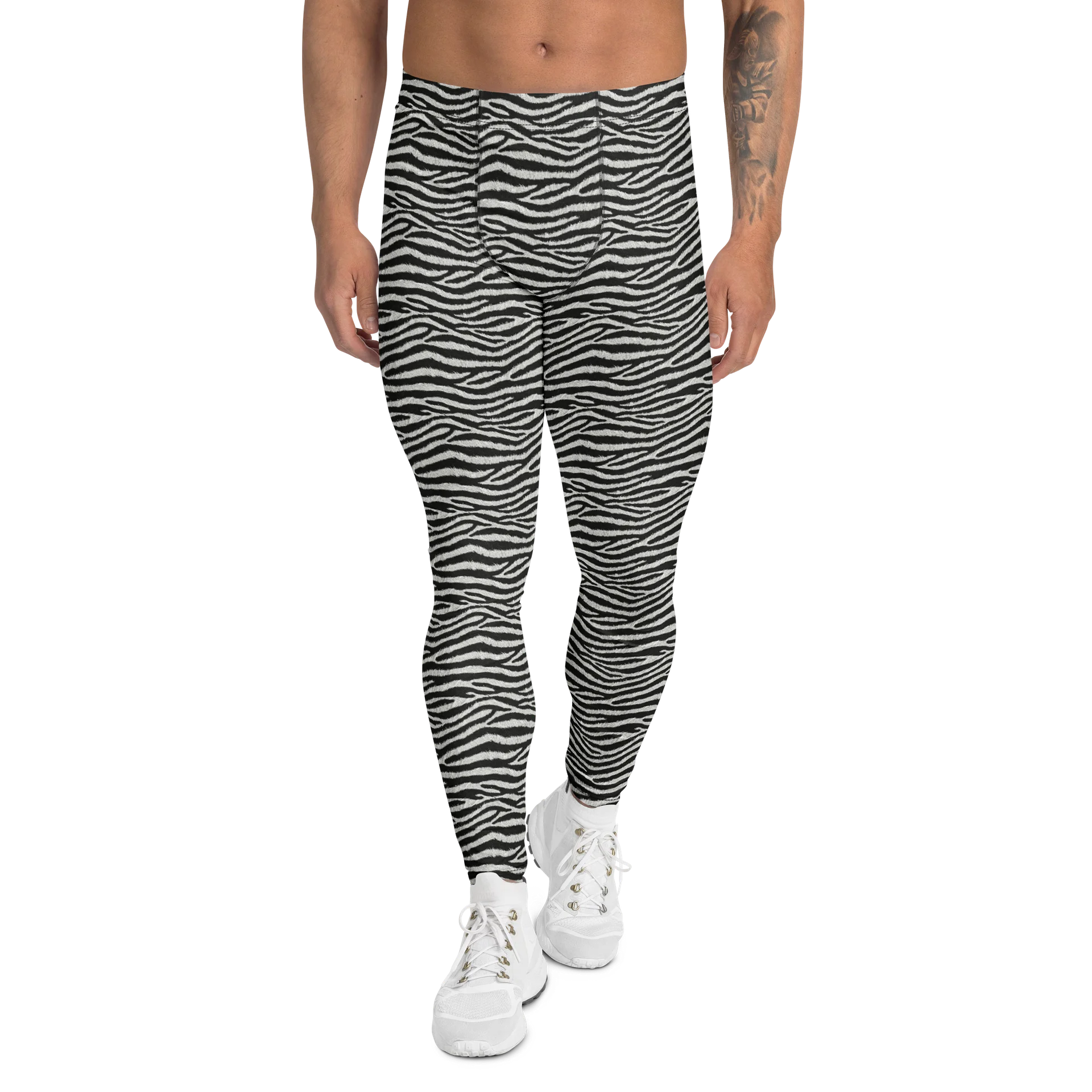 Black Zebra Stripe Fashion Print Men's Leggings product image (1)