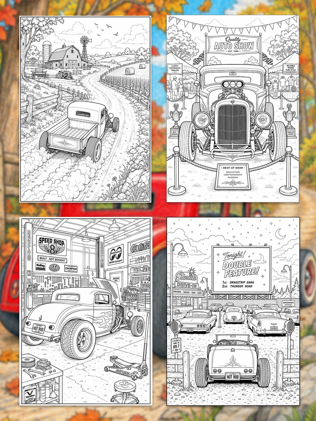 Hot Rod Coloring Pages Printable | 25 Classic Hot Rod Coloring Book for Adults | 25 Color Reference Pages Included product image (3)
