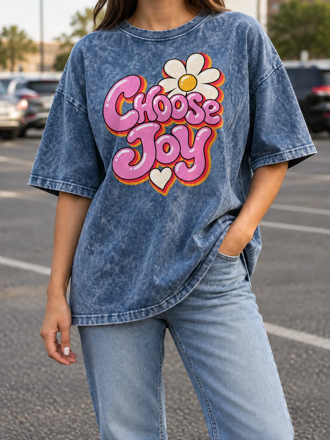 Choose Joy PNG – Retro Daisy Inspirational Shirt Design product image (5)