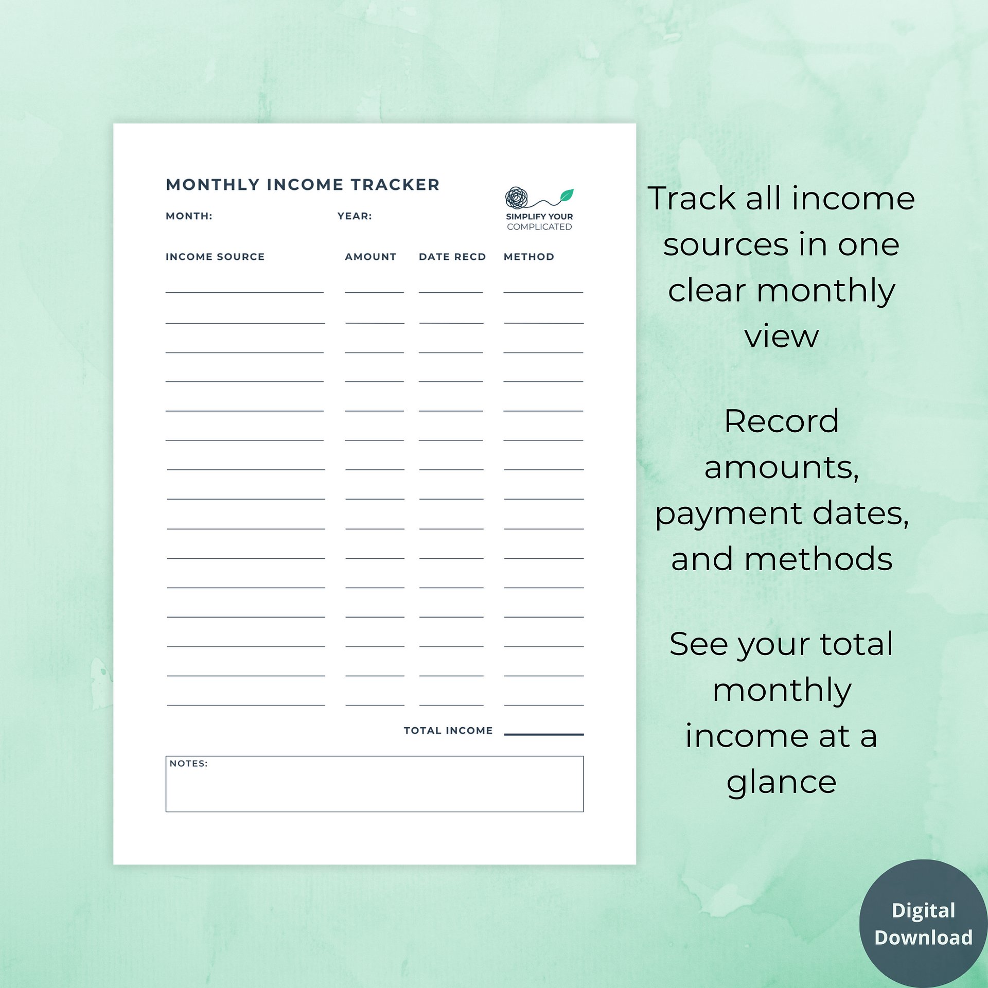 Monthly Income Tracker product image (2)