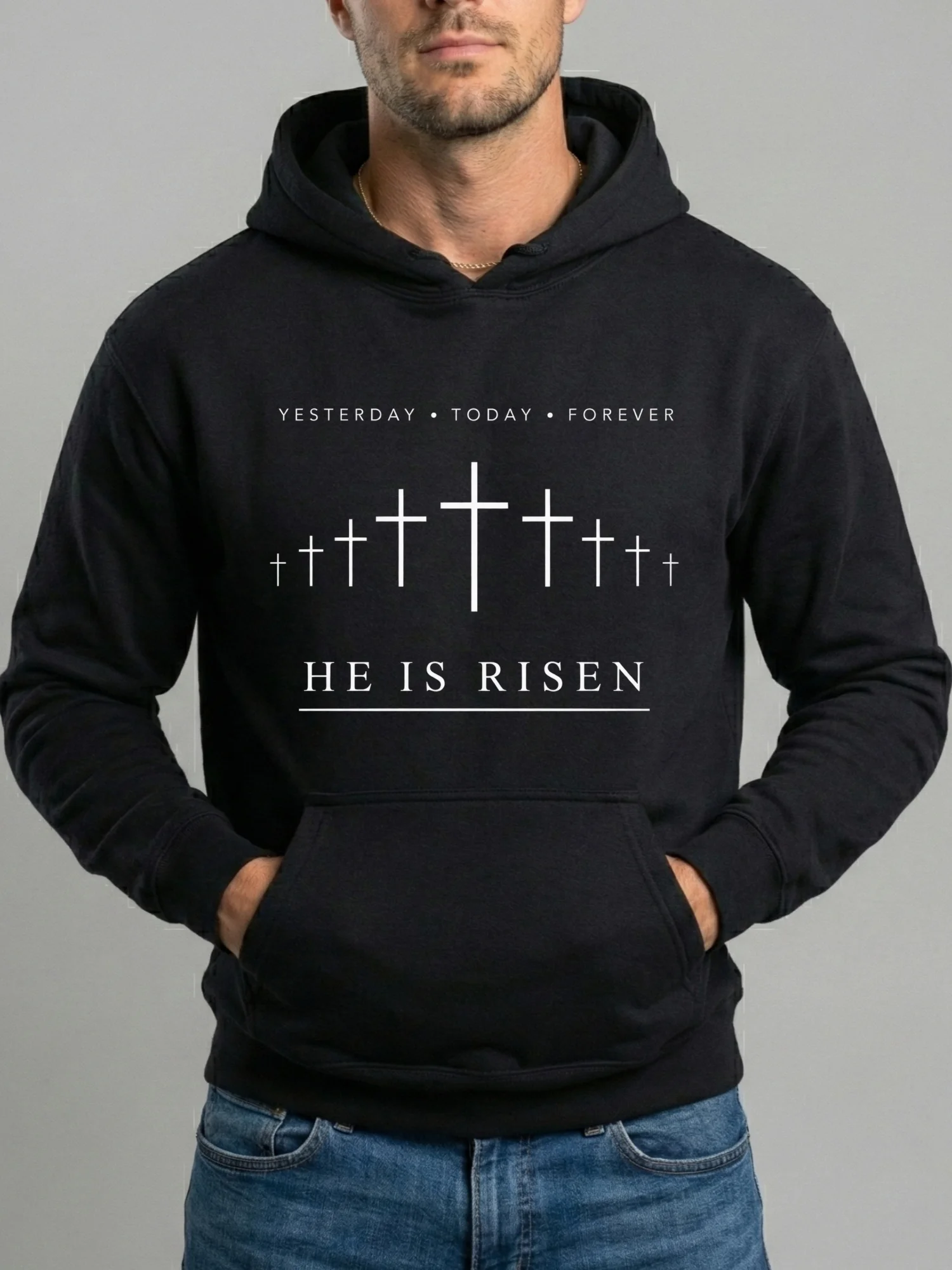 Yesterday • Today • Forever Christian Crosses Minimalist Faith Hoodie | Hebrews 13:8 | Christian Apparel | Kingdom Life Co. product image (1)