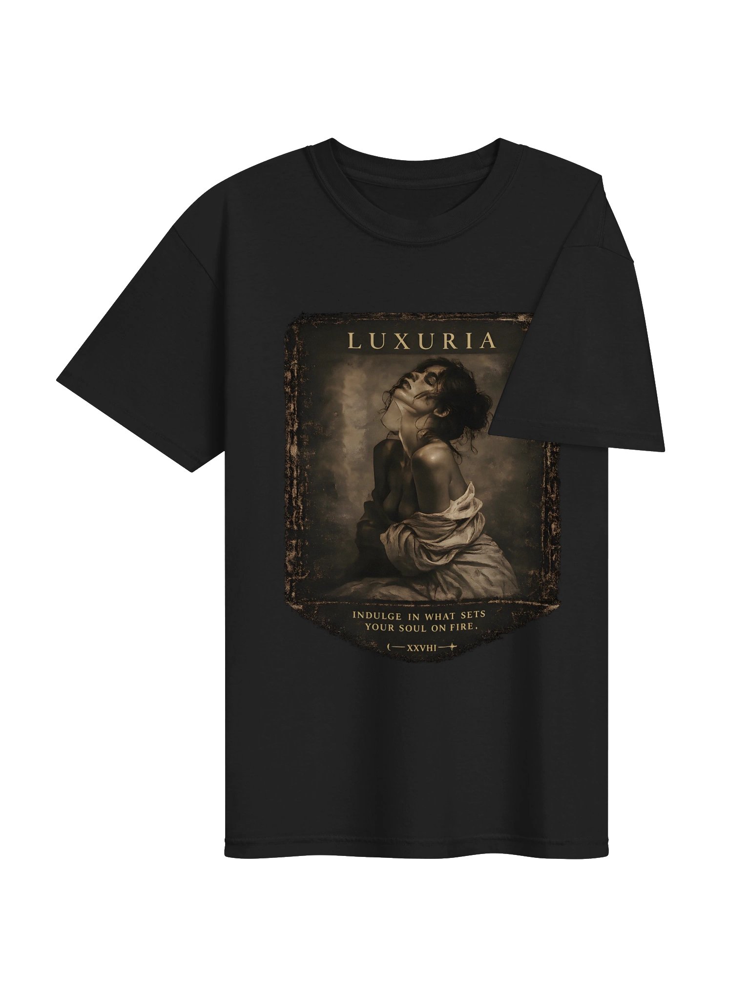 Vintage Gothic 'Luxuria' T-Shirt — Pure Black Art Tee product image (4)