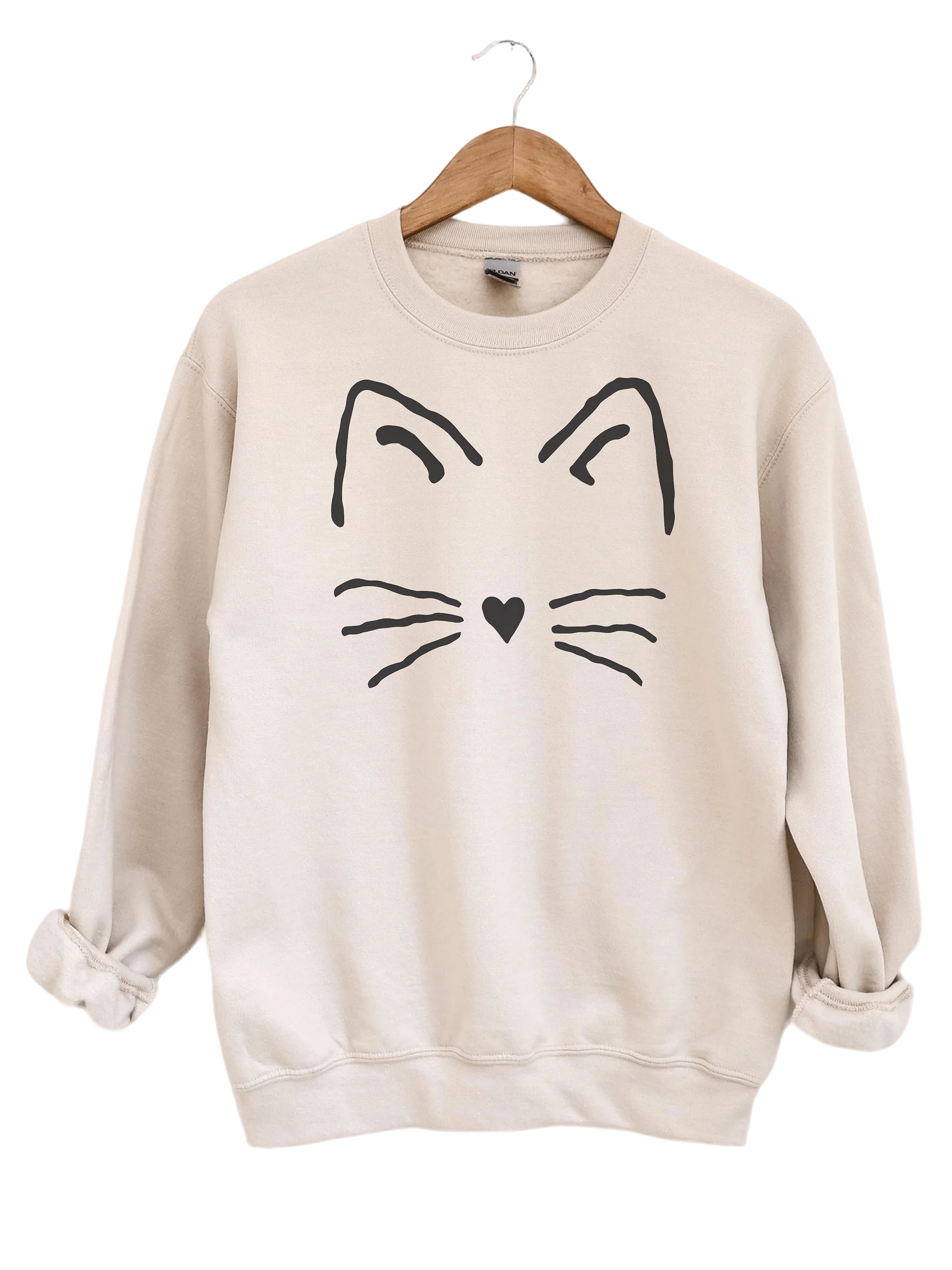 Minimal Cat Face Sweatshirt – Cute Whiskers & Heart Nose product image (1)