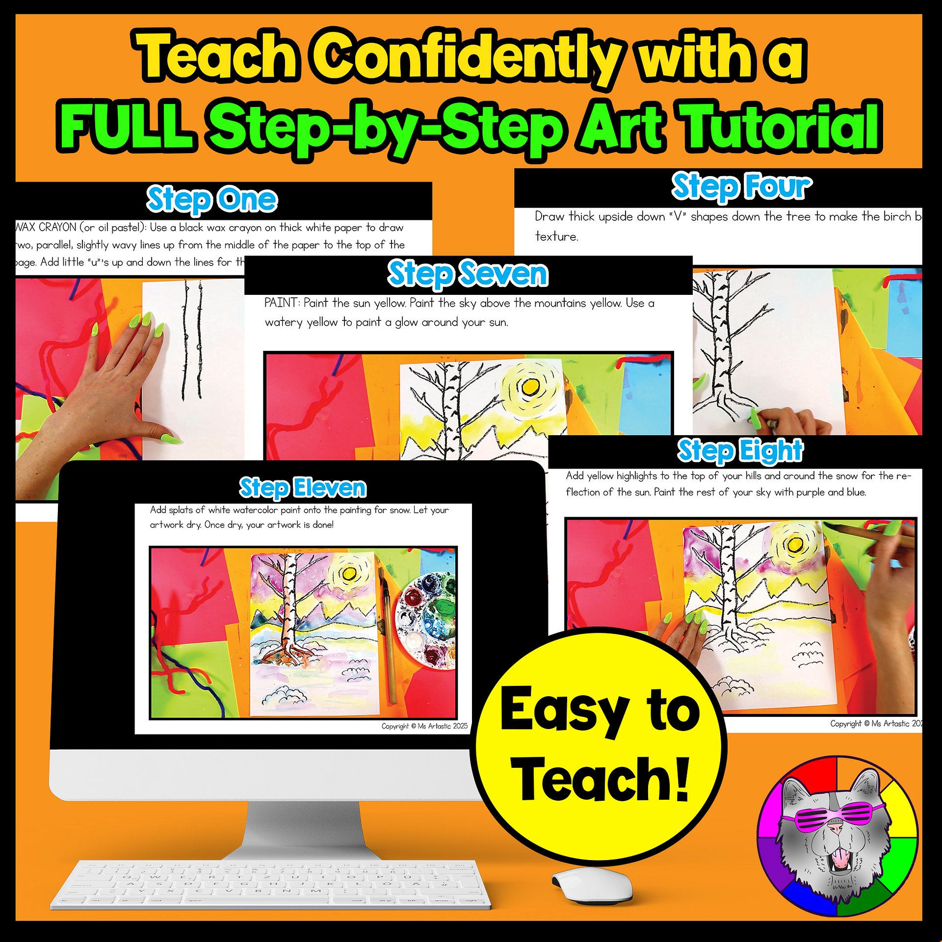 Winter Art Lesson Winter Birch Tree Art Project Winter Art Activity Reading product image (4)