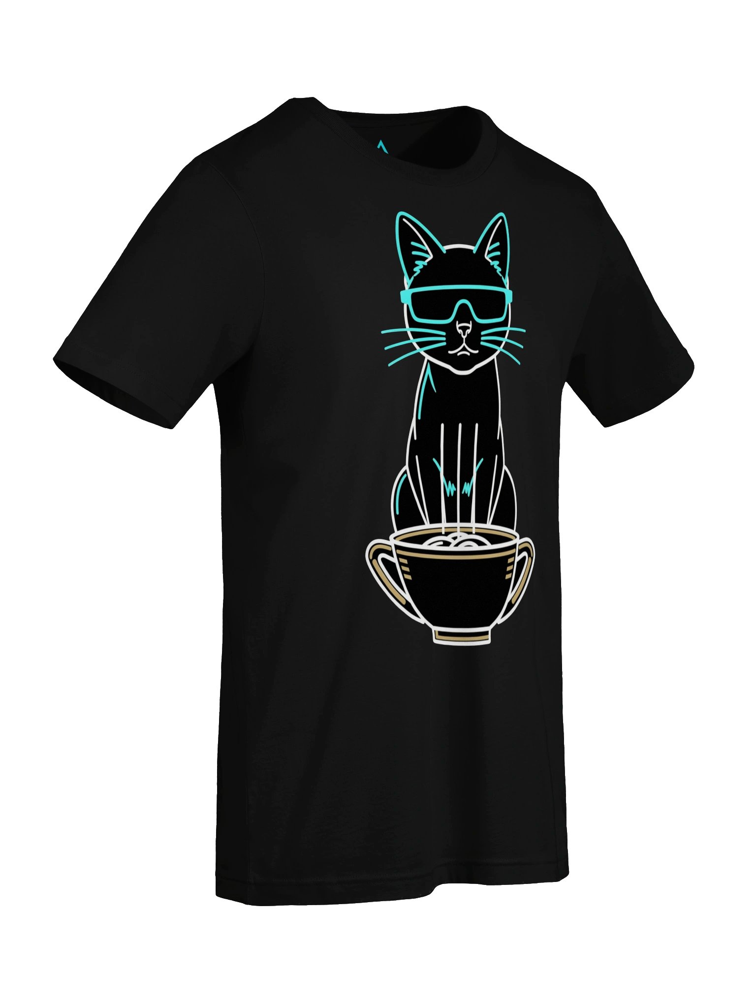 Neon Cat in a Cup Tee | Cyberpunk Cat T-Shirt | Black Unisex Streetwear product image (7)