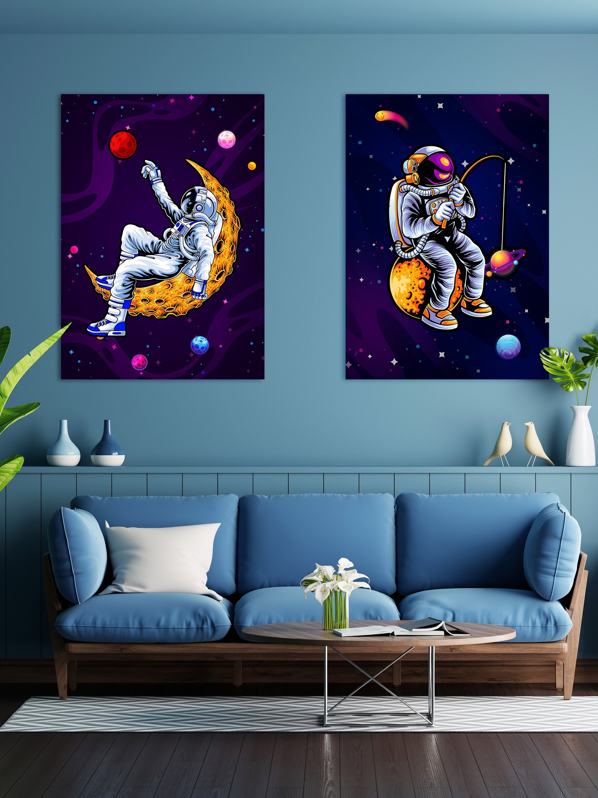 Astronaut and Moon dreaming about Mars — space poster, synthwave space, neon space, aesthetic poster product image (2)