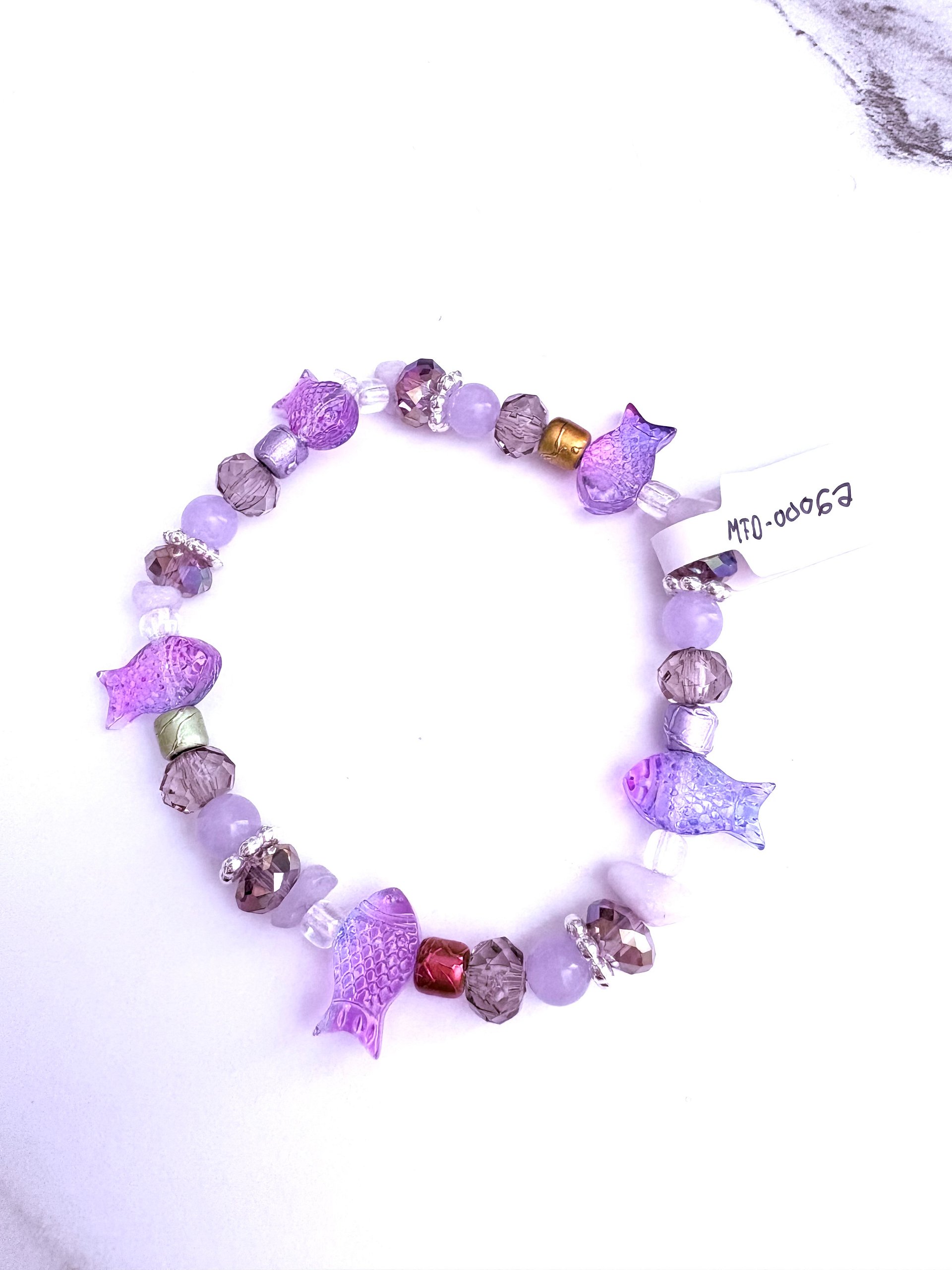 MFD-00062 | Handmade 7.5" Glass Fish Bead Bracelet | Coastal Charm Jewelry by Monique Faella Designs™ product image (5)