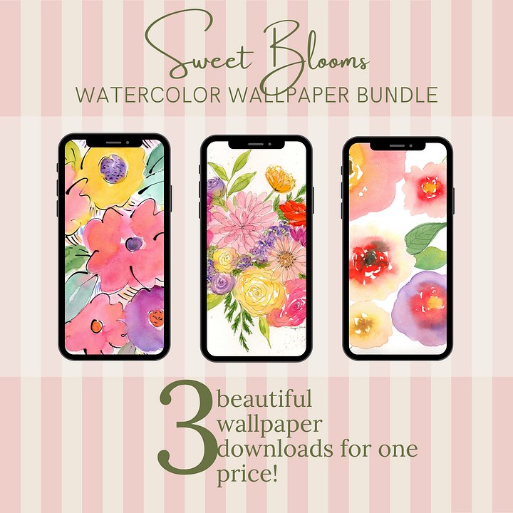 Sweet Bloom Bundle - 3 Original Watercolor Phone Wallpapers product image (1)