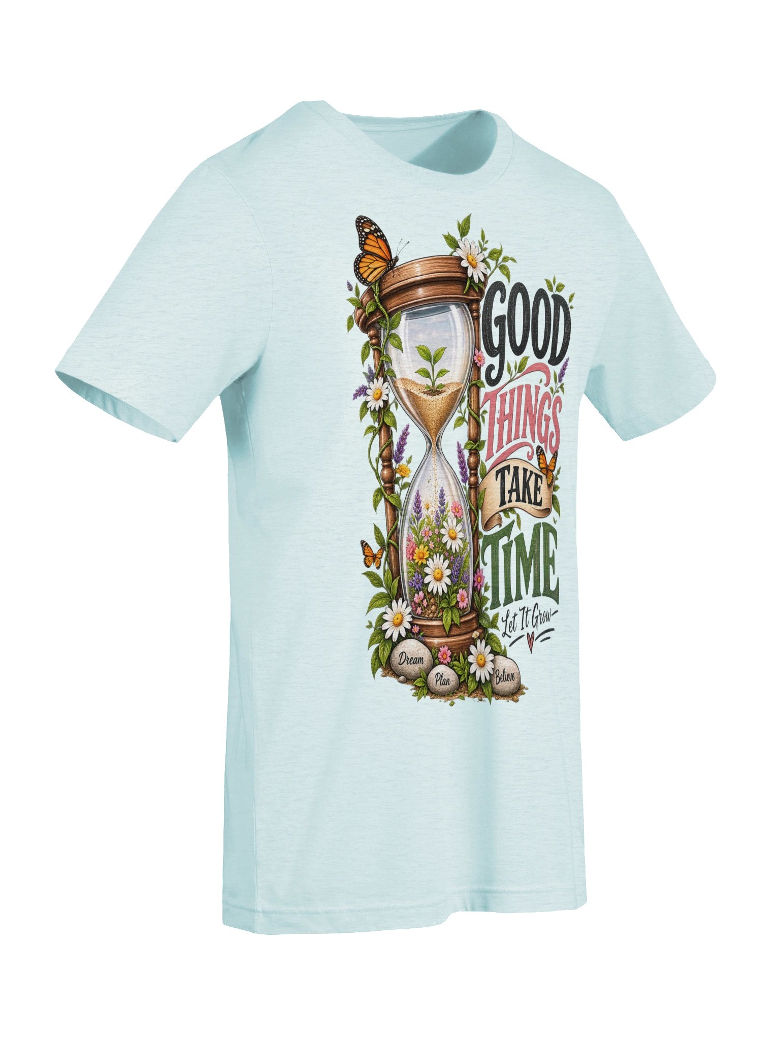 Good Things Take Time T-Shirt | Floral Hourglass Motivational Tee | Let It Grow Positive Mindset Shirt for Women product image (17)