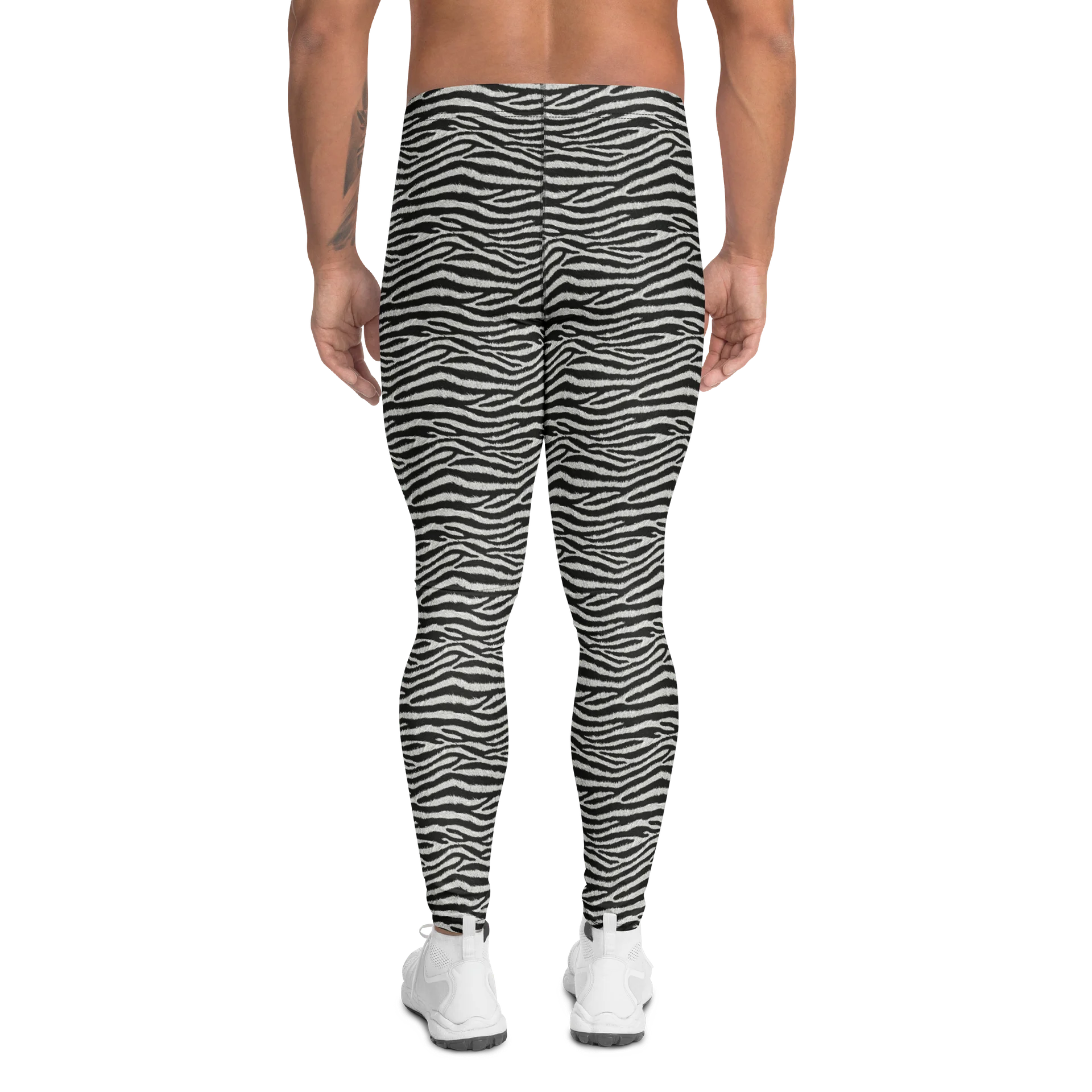 Black Zebra Stripe Fashion Print Men's Leggings product image (2)