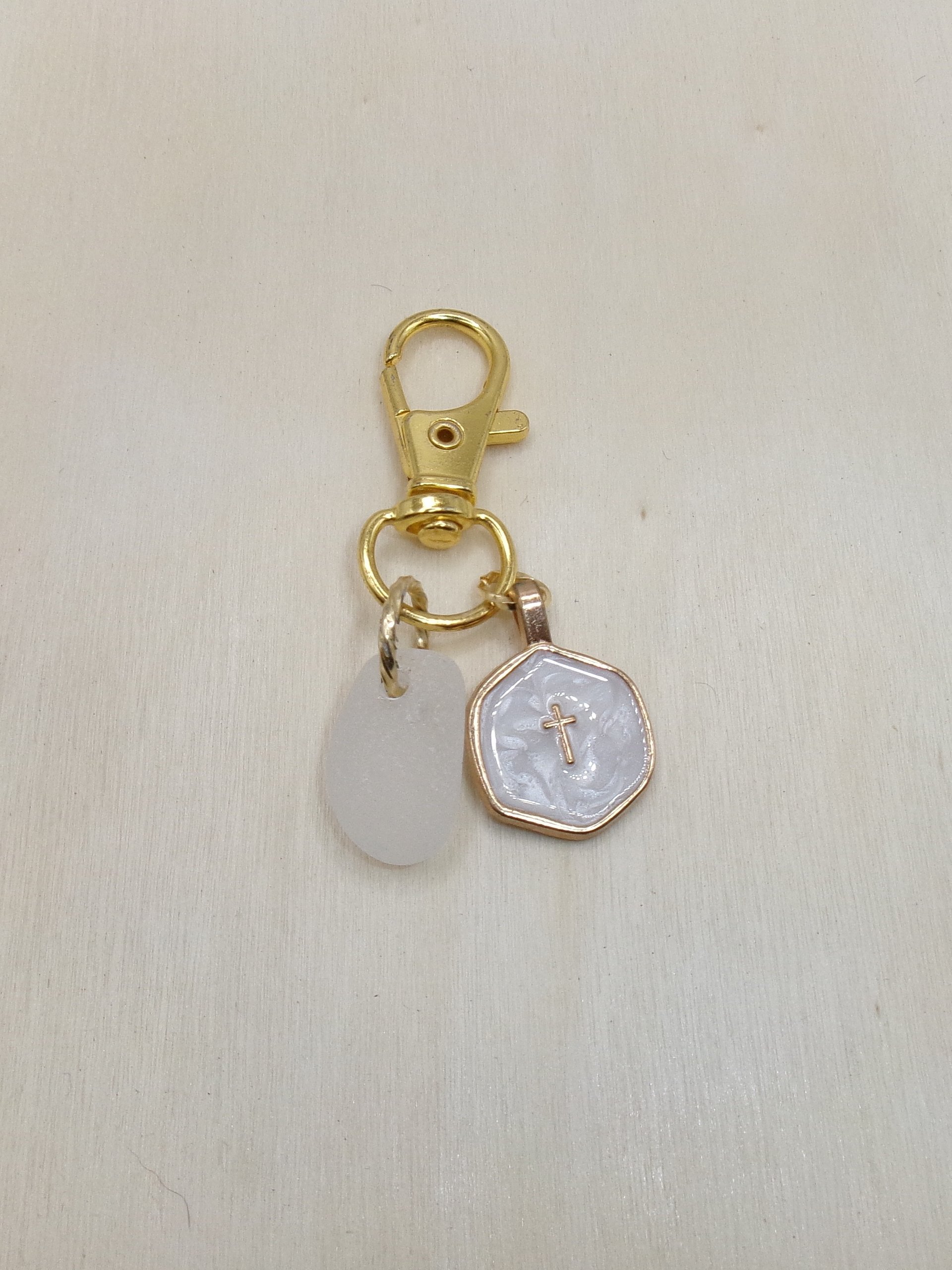 Sea Glass and Cross Bag Charm/Keychain product image (1)