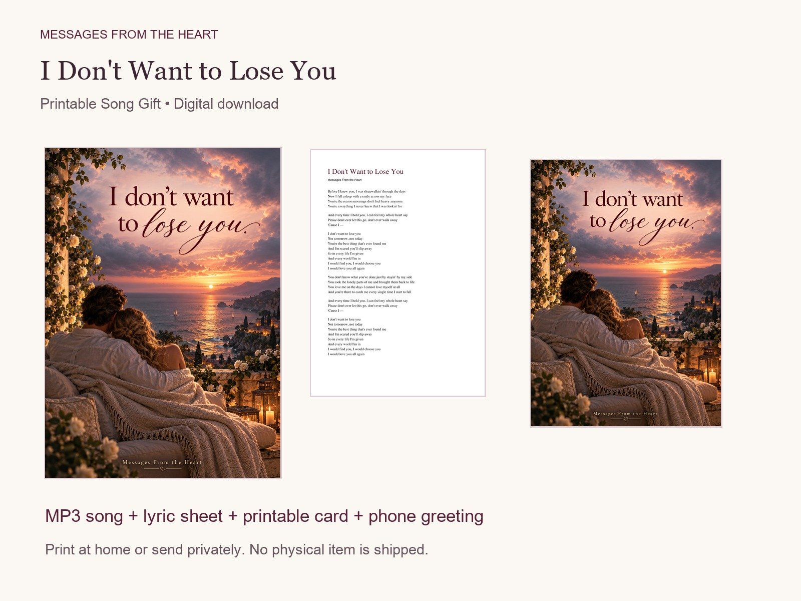 I Don't Want to Lose You — Printable Song Gift product image (1)