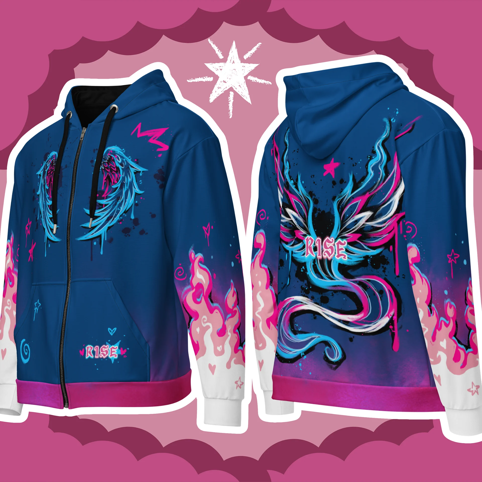 RISE Collection: Subtle Transgender Pride Phoenix Zip Hoodie - BLUE product image (1)