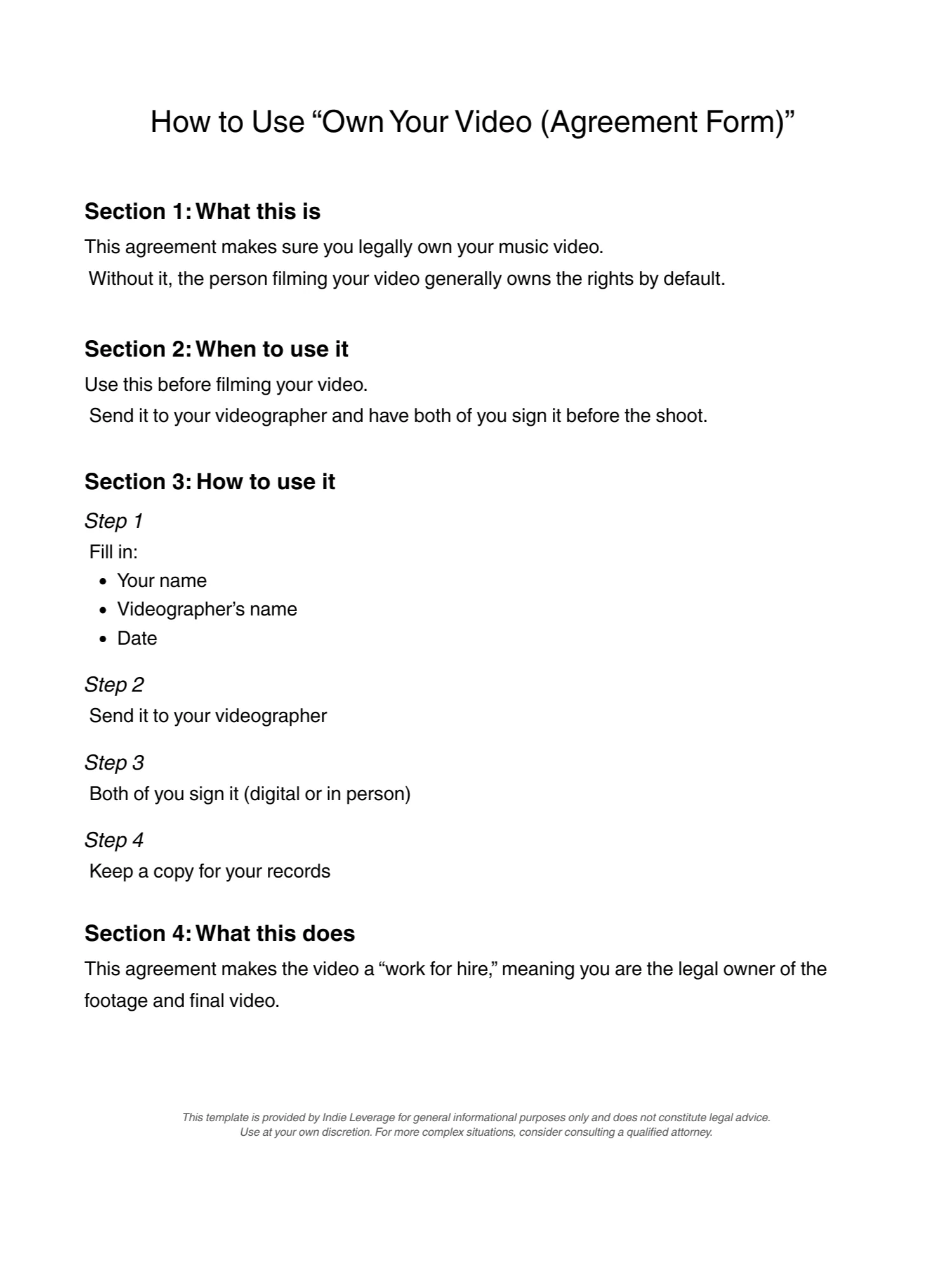 Own Your Video (Agreement Form) product image (2)