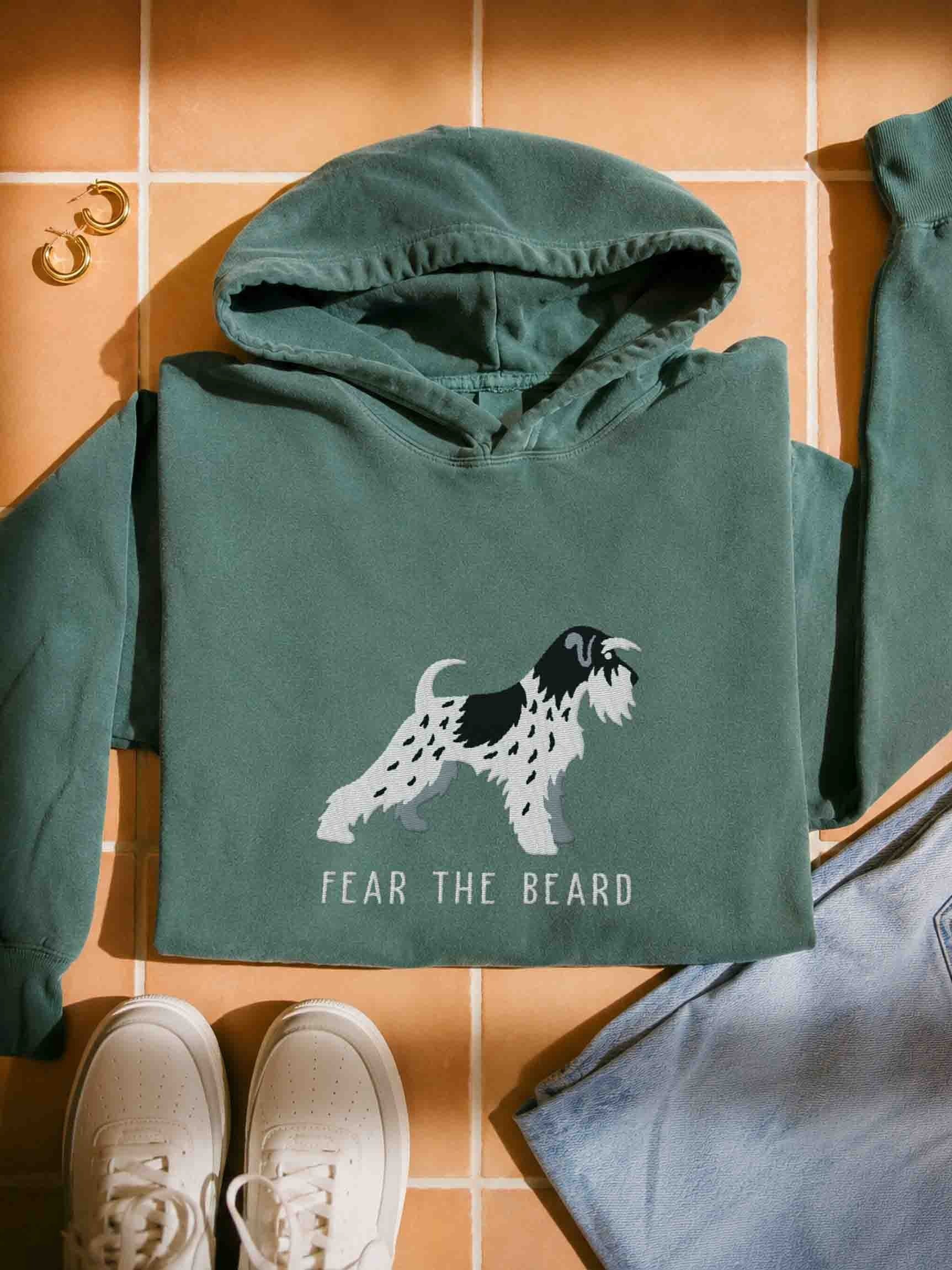 Fear the Beard Premium Hoodie (Embroidered) of a Miniature Schnauzer(Parti Black & White) product image (1)