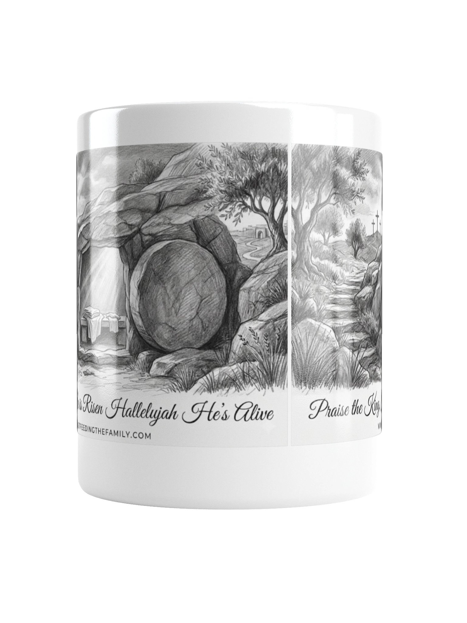 Praise the King "He Is Risen" Mug – Empty Tomb Christian Coffee Cup product image (2)