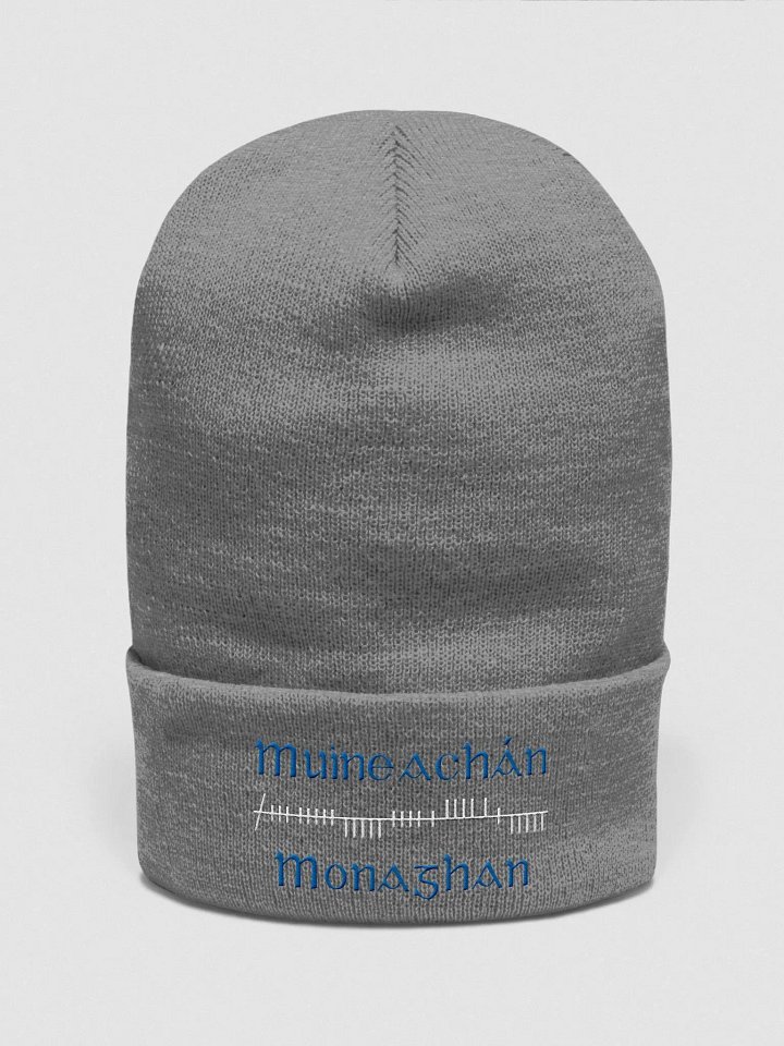 Monaghan/Muineachán Orthodox style Ogham, blue and white embroidered Cuffed Beanie product image (11)