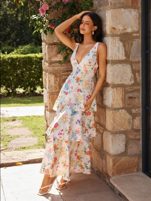 Floral Print Halter Backless Maxi Dress | Boho Lace-Up Tie Back | ADLEST product image (1)