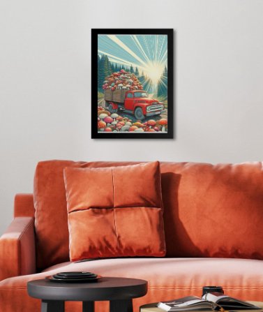 Vintage Red Truck with Mushrooms - Enchanting Forest Art Print product image (1)