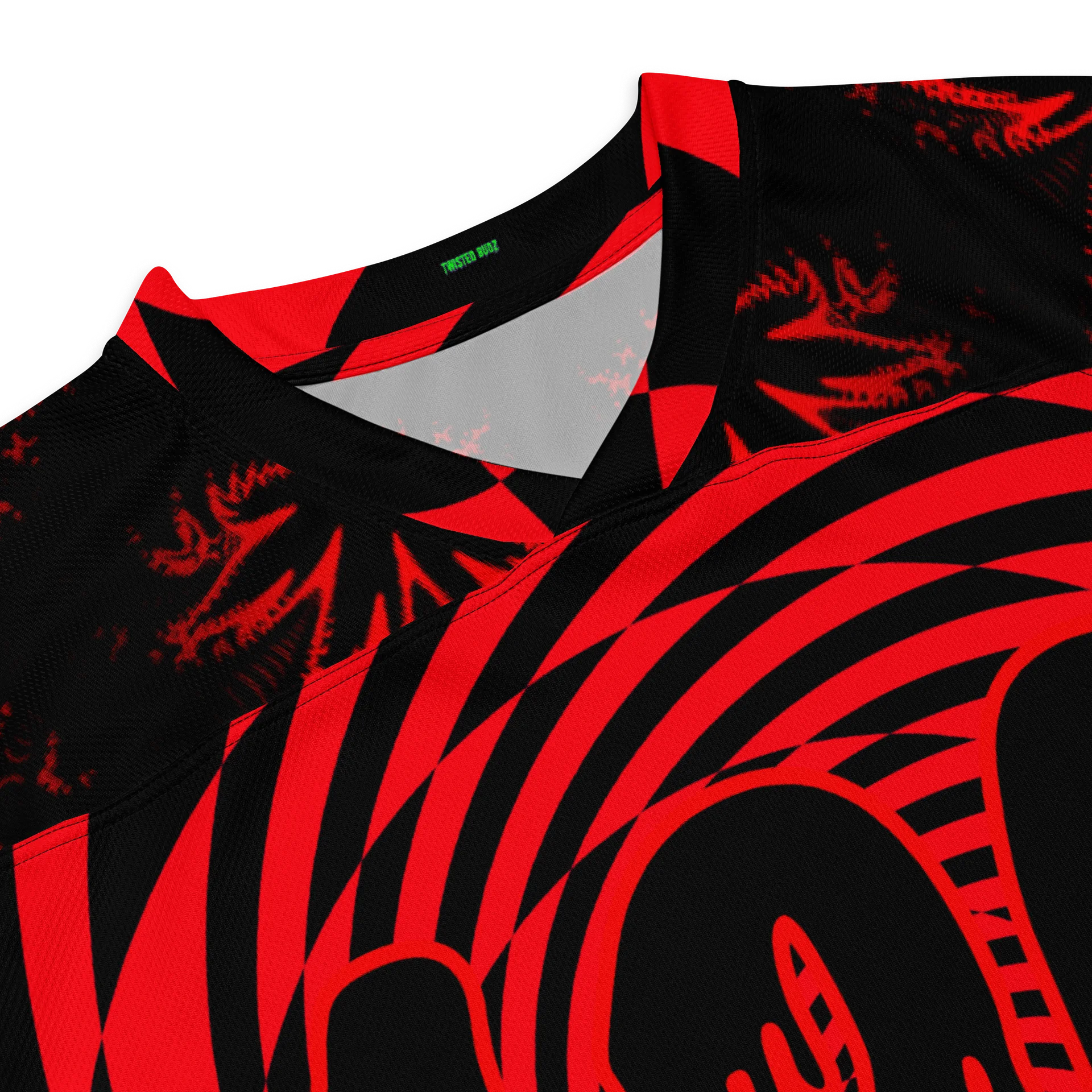 420 EDM Hockey Jersey, Black Red Cannabis Rave Shirt, Stoner Festival Fashion, Psychedelic Pot Leaf Clothes, Trippy Checkers Swirl Weed Top product image (6)