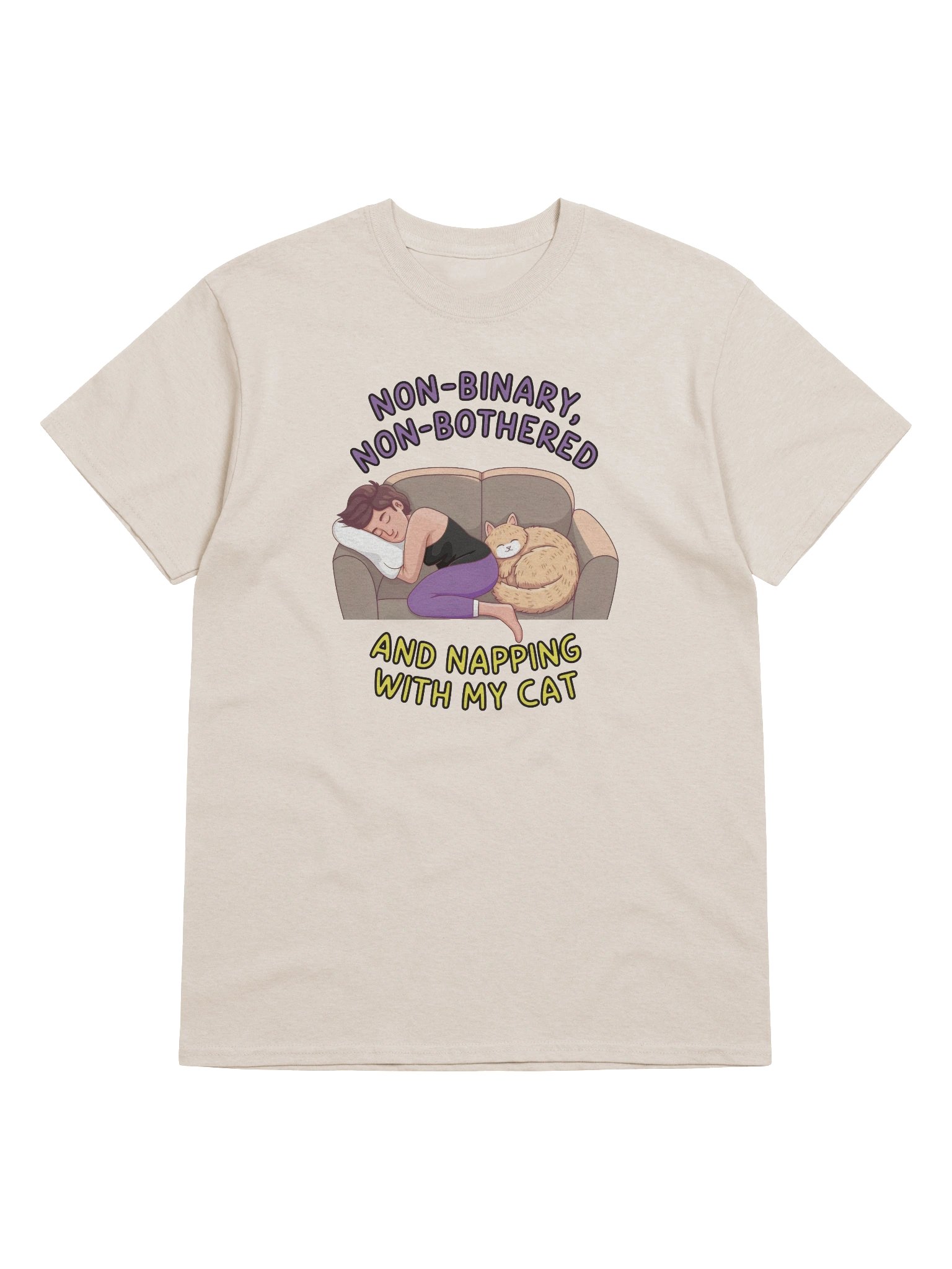 Non-Binary, Non-Bothered And Napping With My Cat Light Version Unisex Heavyweight Graphic T-Shirt product image (5)