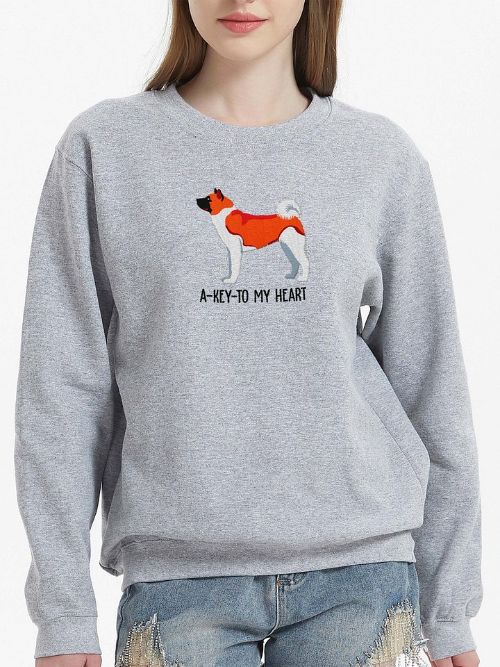 A-Key-To My Heart Sweatshirt (Embroidered) of an American Akita(Red) product image (2)