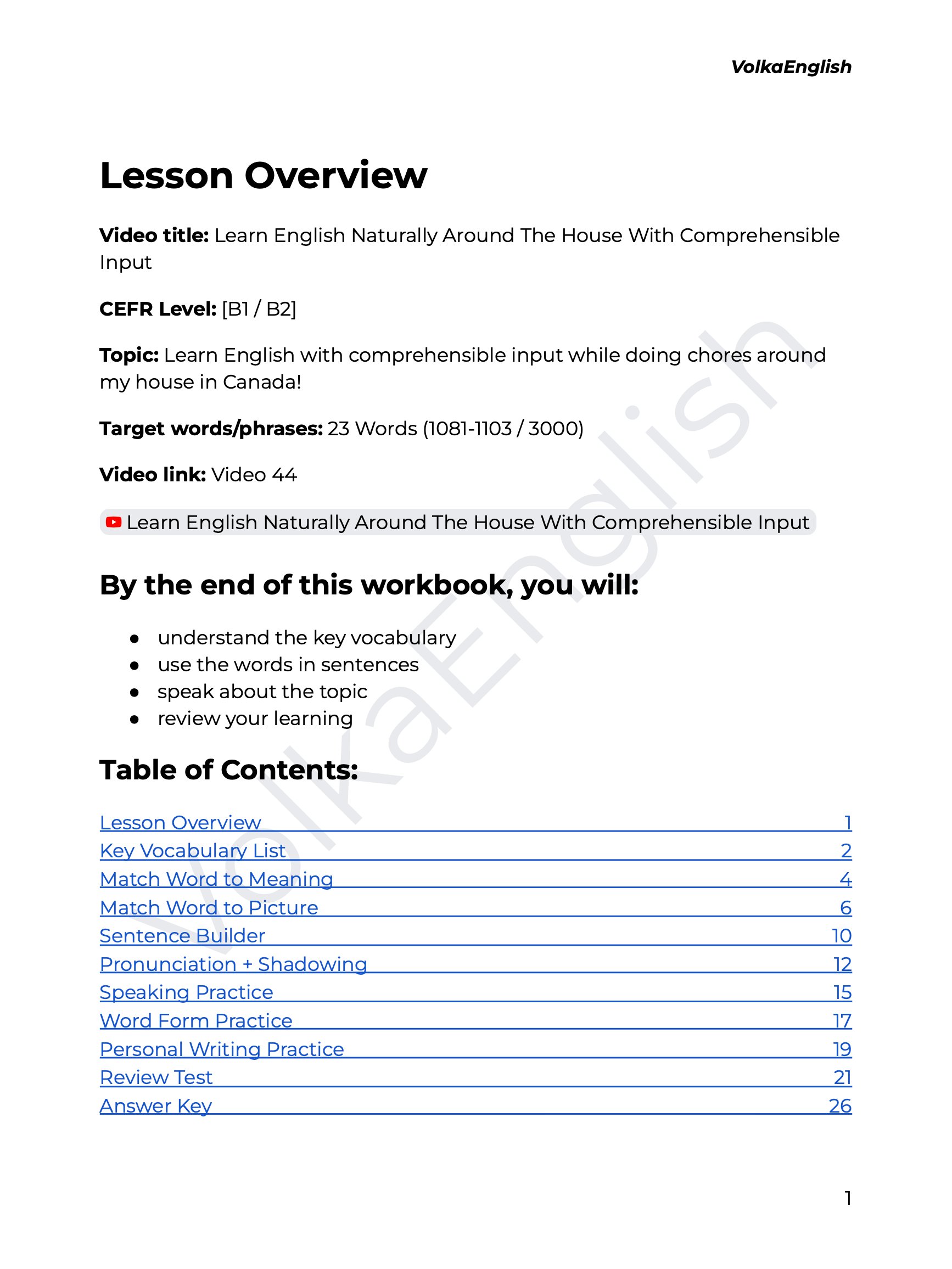 Learn English Naturally Around The House With Comprehensible Input - Video 44 Study Pack product image (2)
