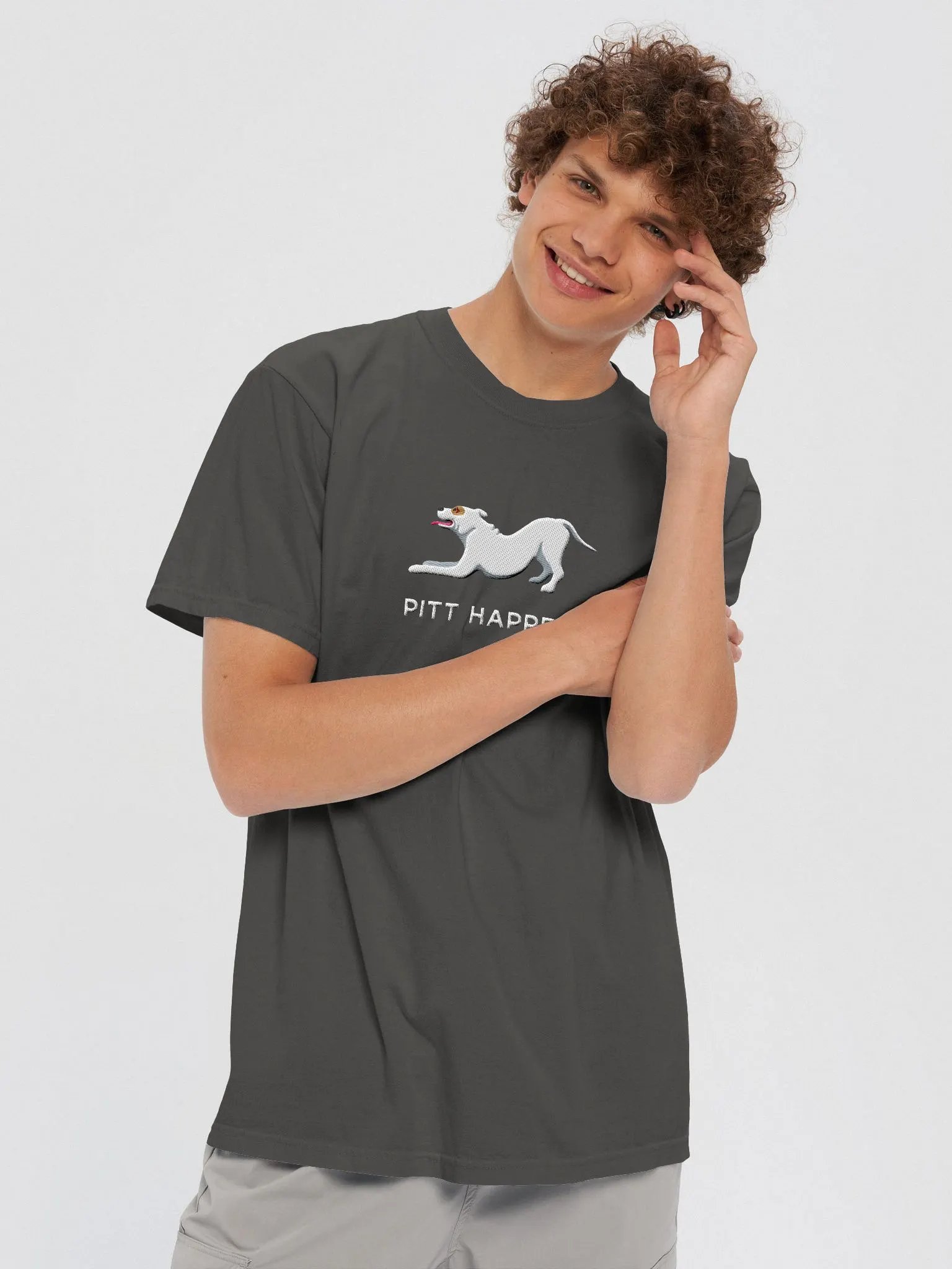 Pitt Happens T-Shirt(Embroidered) of a Pitbull Terrier(White) product image (11)