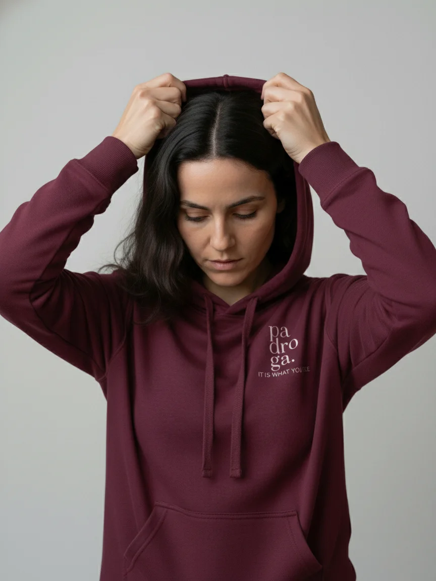 padroga. maroon hoodie vertical logo product image (3)