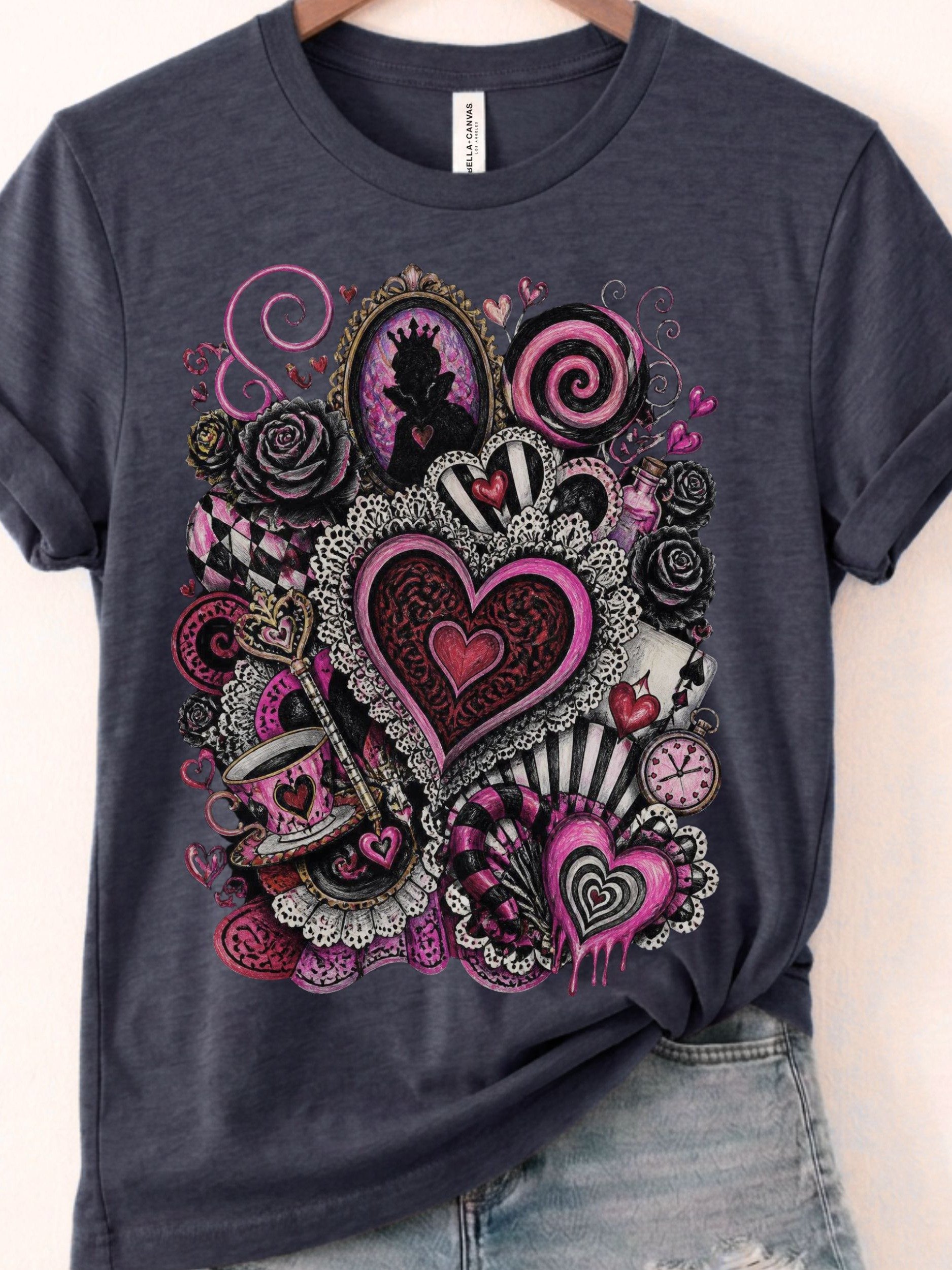 Queen of Hearts Wonderland T-Shirt, Whimsigoth Punk-Pink Collage product image (57)