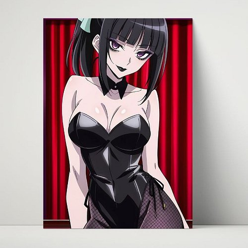 Luna Rain 🖤🎀 Original character in black latex corset. 26yo emo soul, ponytail, purple eyes, red curtain stage. Dramatic allu...