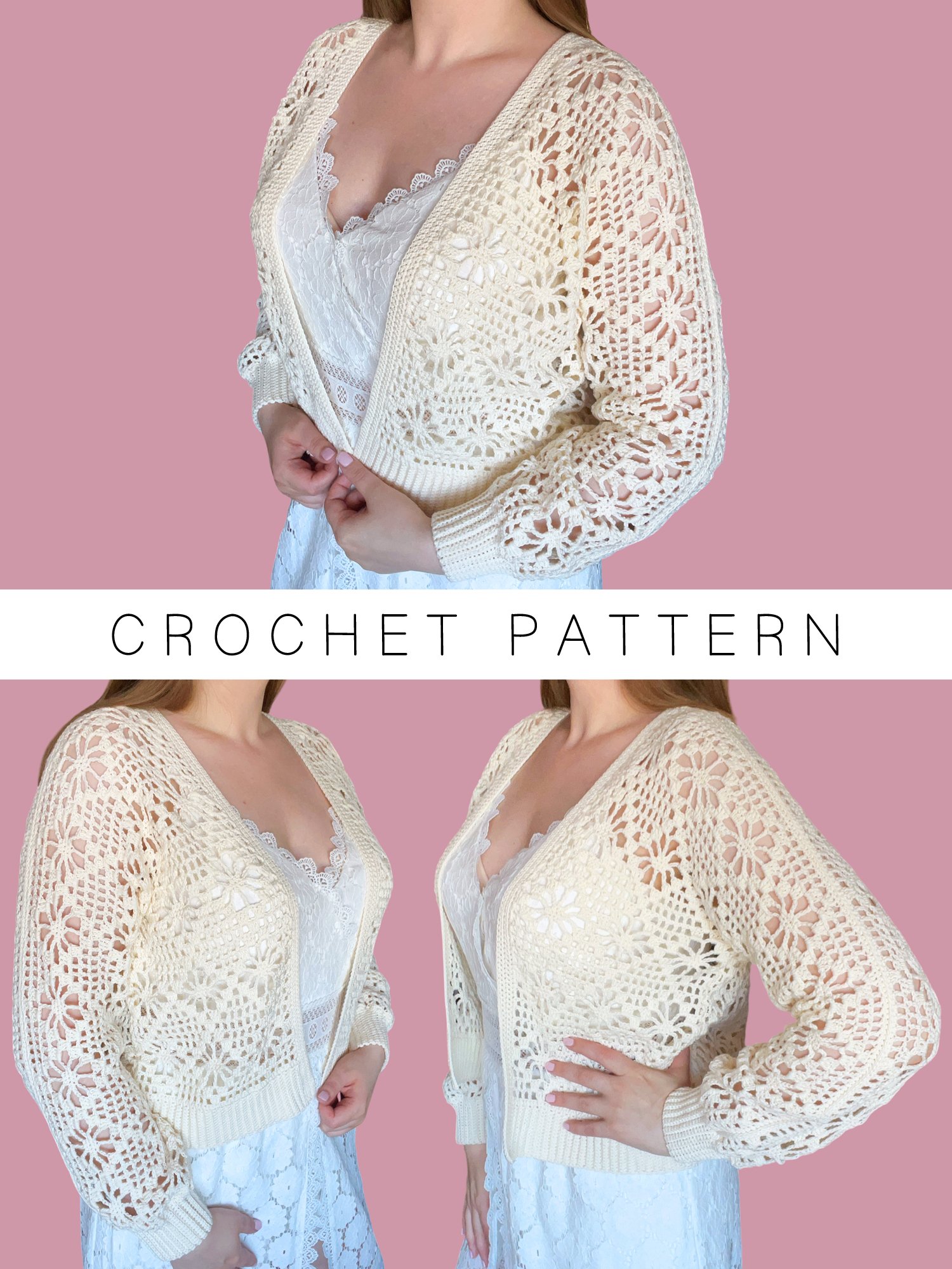Crochet Pattern: Floral Diamond Cardigan, 4 sizes product image (1)