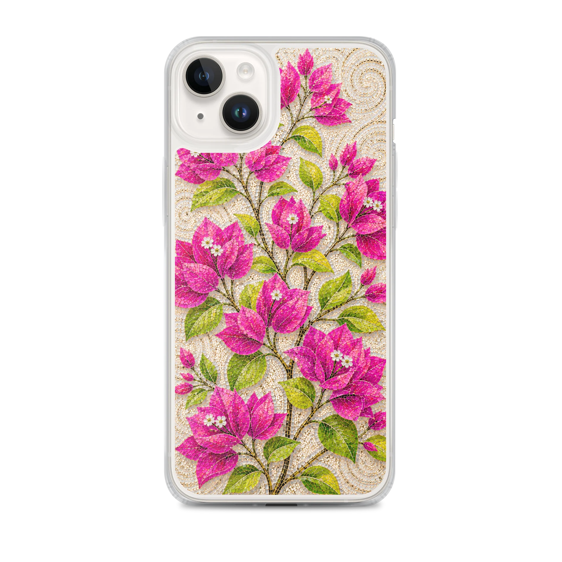 Neon Pink And Lime Green Wild Bougainvillea Stems Mosaic Premium Soft Silicone iPhone Case - MagSafe Compatible product image (1)