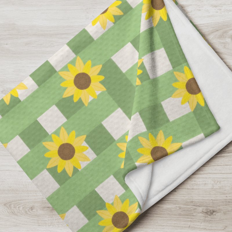 Sunflower Gingham Pattern- Green Background Throw Blanket product image (1)