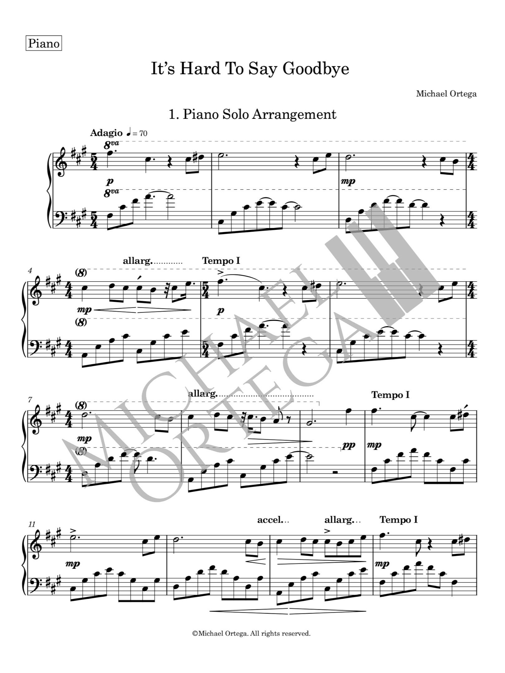 It's Hard To Say Goodbye - Piano & String Score (Original Arrangement) product image (1)