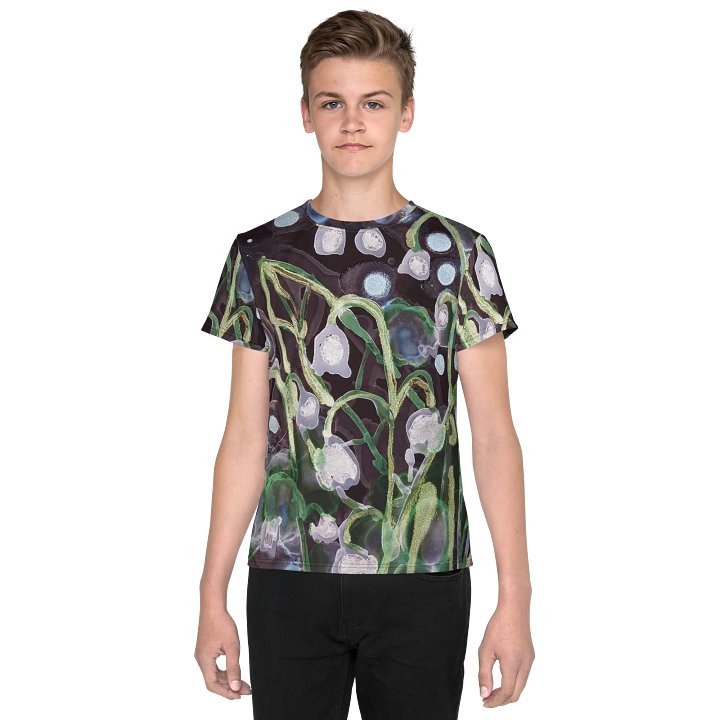 Vibrant Canvas Youth T-Shirt - Lilies of the Valley Ink Art Painting product image (1)