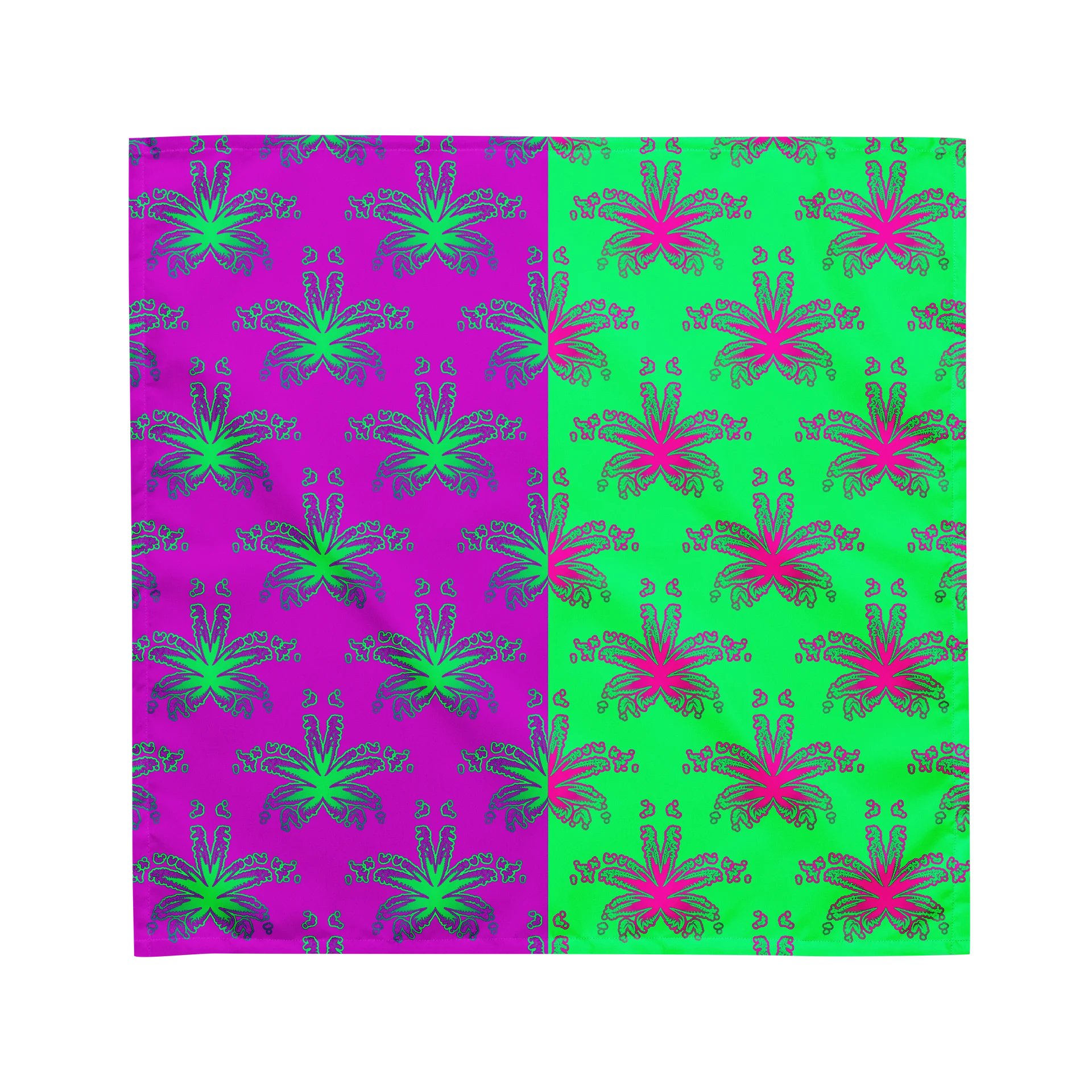 Weird Weed Leaf Print Bandana, Cannabis Beach 420 Fashion, Mary Jane Summertime Stoner Accessories, Purple Mint Green Pink Ganja Leaves Art product image (1)