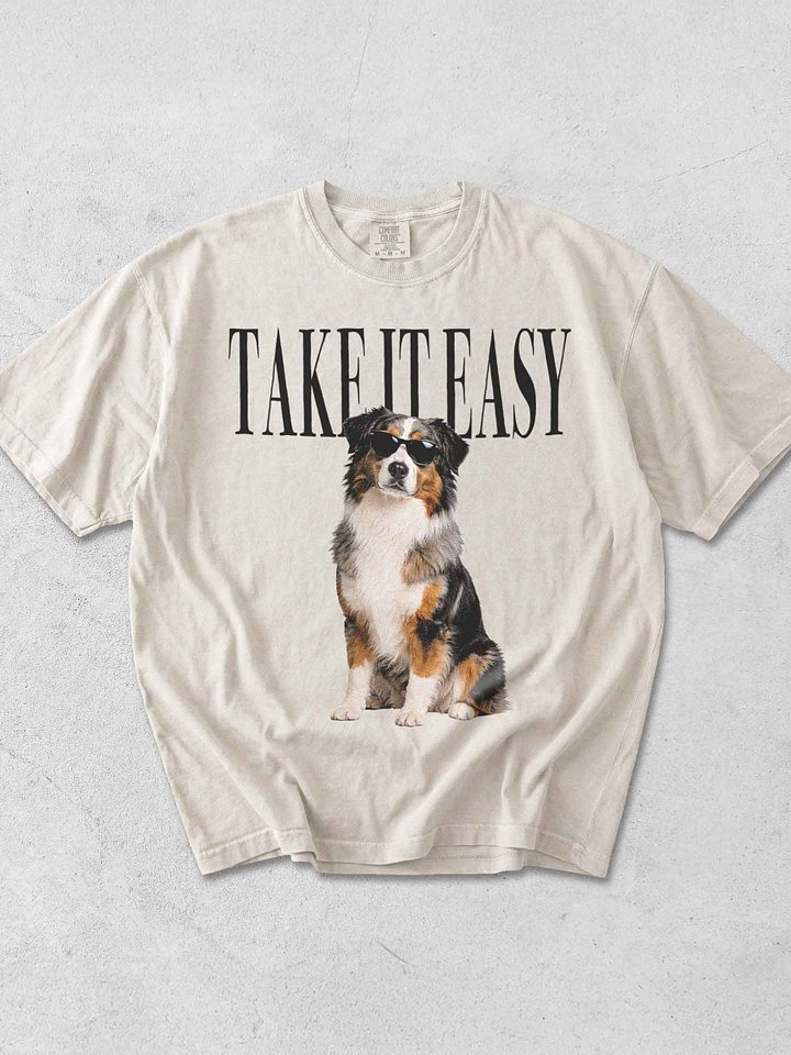 Take It Easy '90s Pop Vintage-Style T-Shirt for Australian Shepherd(Tricolor) Lovers product image (1)
