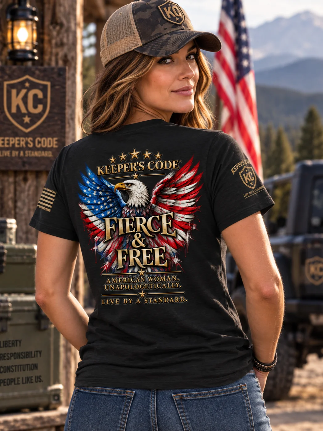 Keeper’s Code™ Women’s Fierce & Free American Eagle Graphic T-Shirt product image (2)