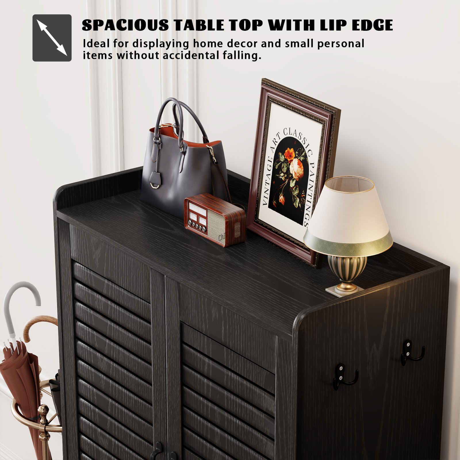 7 Tier Shoe Cabinet with Doors Shoe Storage Cabinet with Adjustable Shelves,50" Large Wooden Shoe Cabinet Storage for Closet, Shoe Organizer for Entryway, Hallway, Black product image (7)