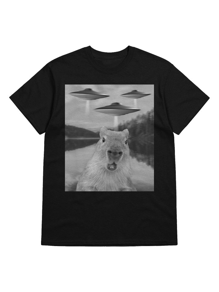Funny Graphic Tee Capybara Selfie with UFOs Weird product image (1)