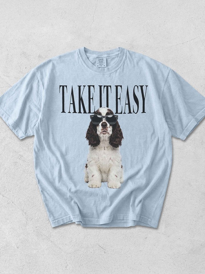 Take It Easy '90s Pop Vintage-Style T-Shirt for American Cocker Spaniel(Chocolate & White) Owners product image (1)