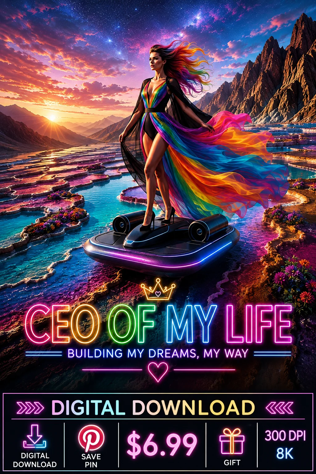 CEO of My Life Wall Art | Empowerment Quote Digital Download | Colorful Motivational 8K Art product image (1)