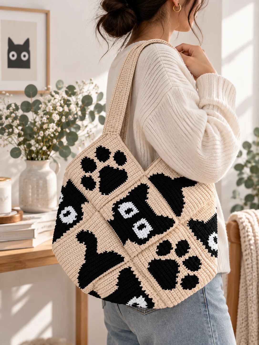 Cat Crochet Tote Bag Pattern PDF | Paw Print Mosaic Design 🐾 product image (2)