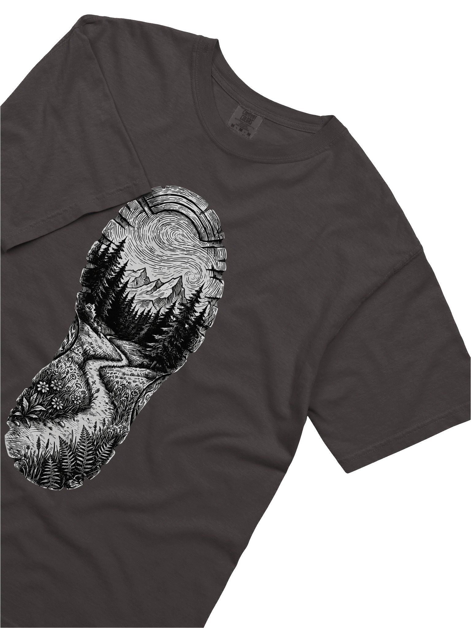 Vintage Hiking Boot Footprint Wilderness Scene T-Shirt – Outdoor Trail Graphic Apparel product image (9)