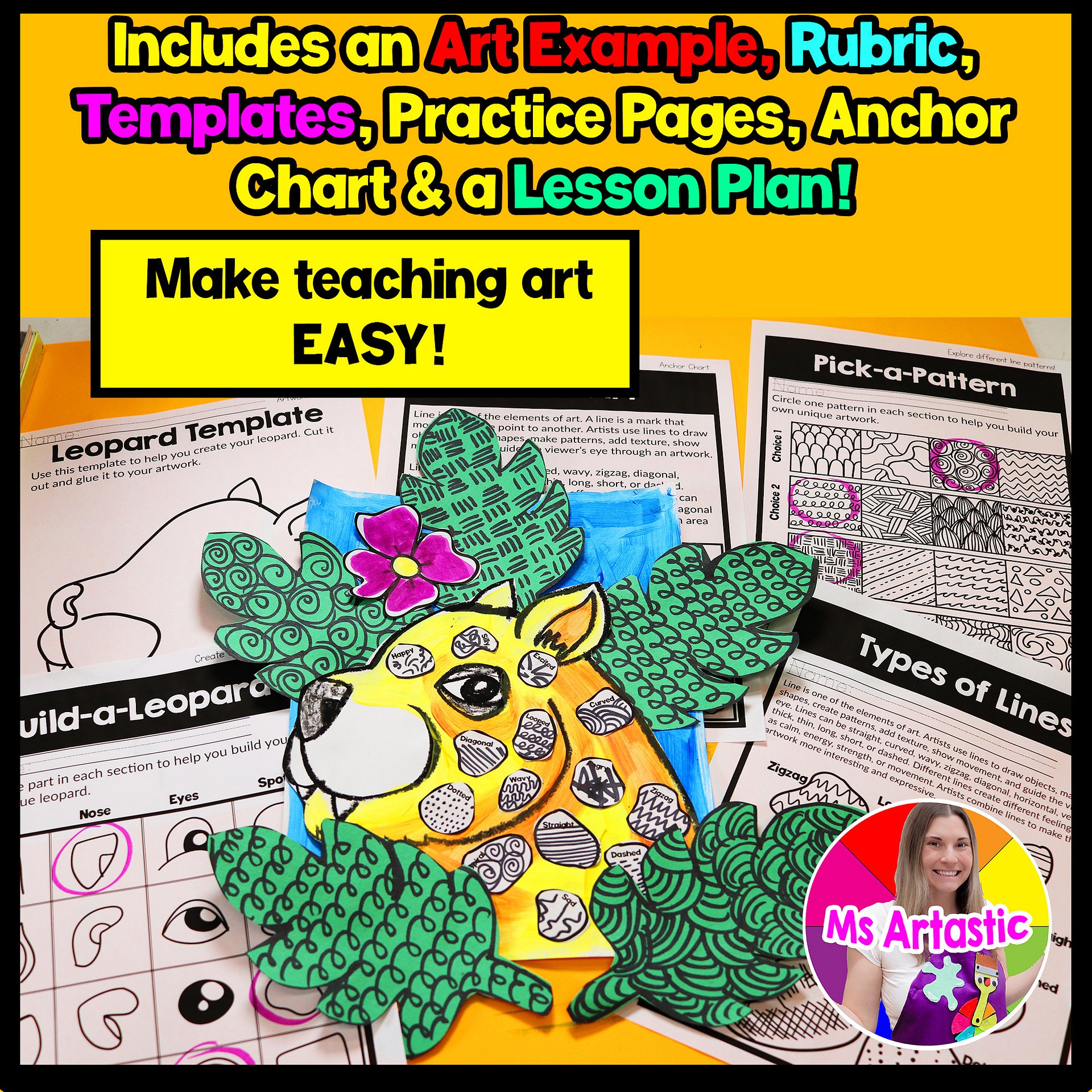 Line Art Lesson Types of Lines Leopard Art Project Line Art Activity product image (3)