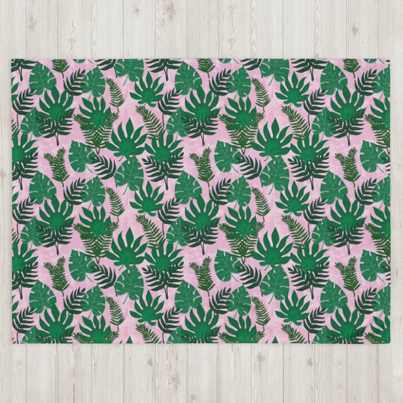 Jungle Leaves Pattern Throw Blanket- Pink Background product image (3)