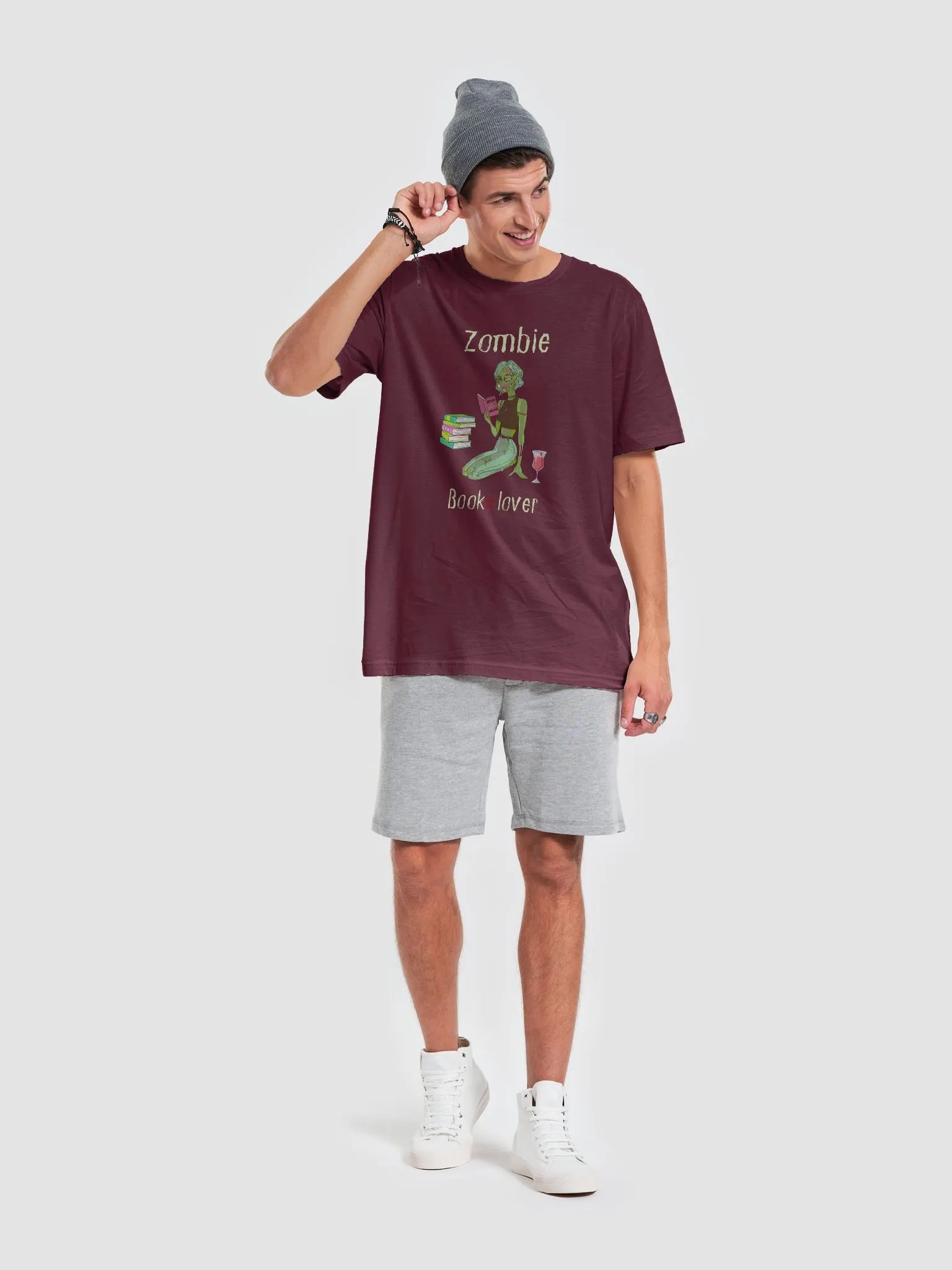 Zombie Book Lover Maroon T-shirt product image (6)