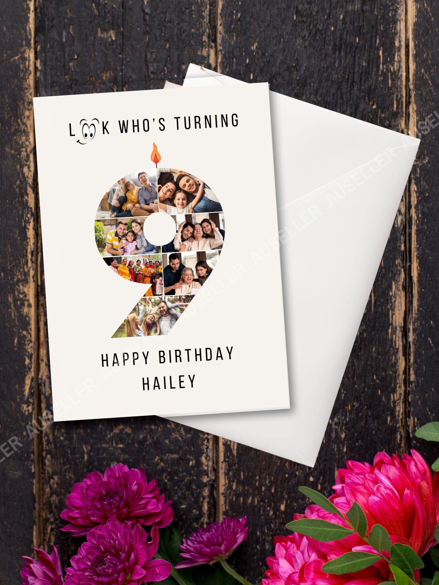 9th Birthday Number Photo Card Canva Template | auseller