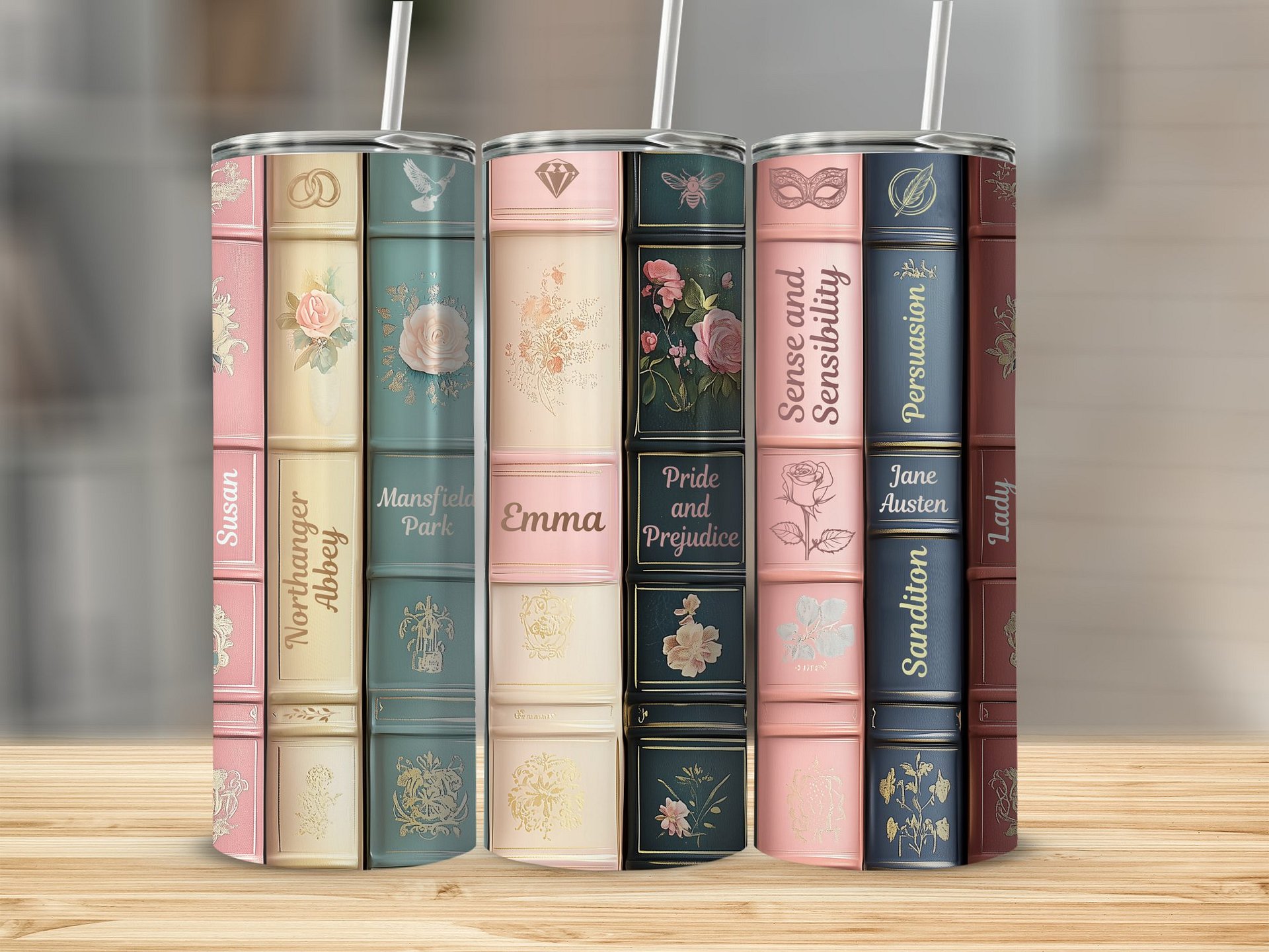 Pride and Prejudice Jane Austaen Regency Romance Books 20oz Full Wrap Tumbler PNG, Vintage Boho Seamless Sublimation Design, Digital Download product image (4)